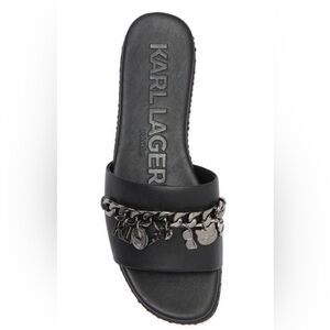 Karl Lagerfeld Black Basia Charm Chain Slide Sandal